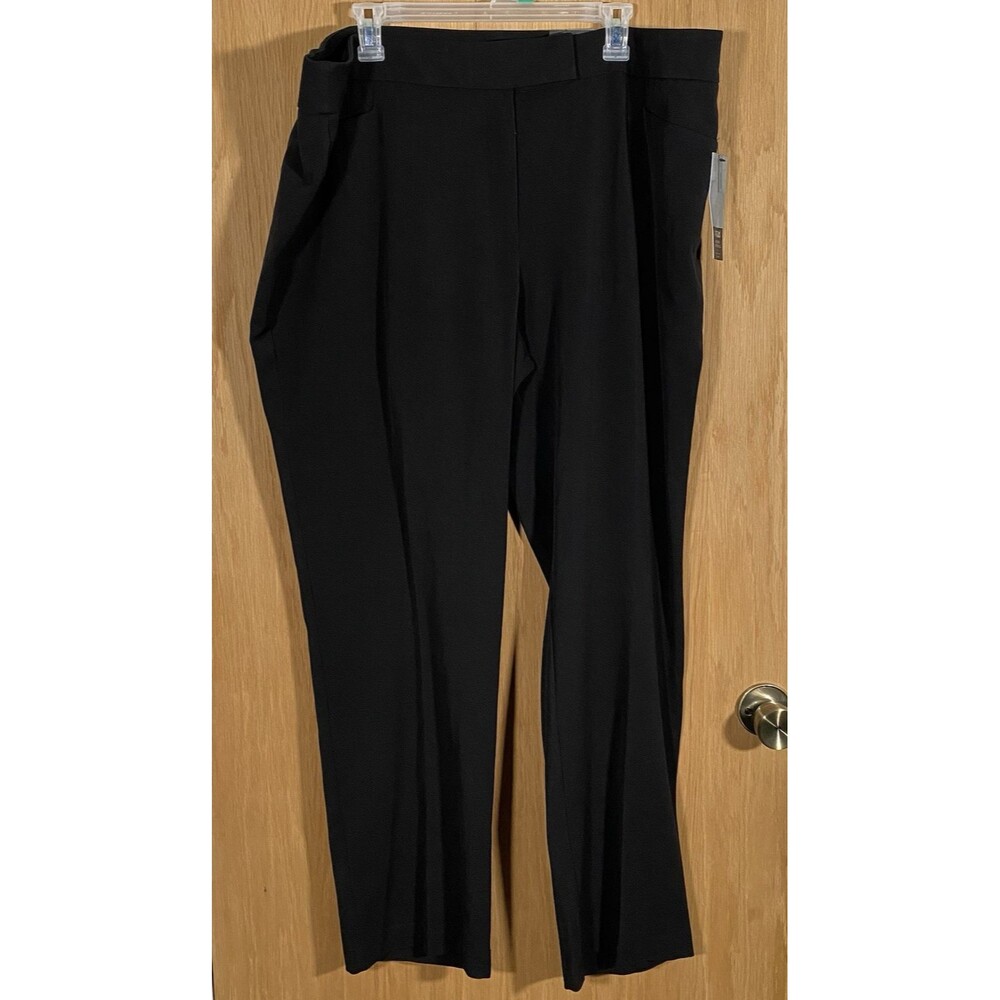 Women's Sz 20W Black Mid Rise Straight-Leg Trousers Slimming Stretch Career